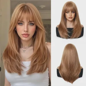 Esmee Long Straight Strawberry Blonde Wigs for Women with Fringe Natural Synthetic Hair Wig for Daily & Party Use