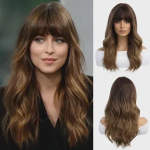 Ombre Brown Wigs for Women 20 Inches Long Nature Curly Natural wig Synthetic Hair Heat Resistant Wigs for Daily Party Cosplay Wear