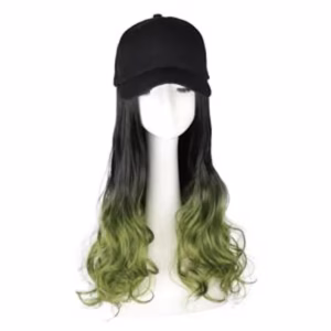 Black Baseball Cap with Long Wavy Wig Mixed Color Synthetic Hair Extension Hat Wig Cap