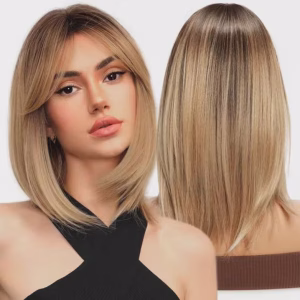 Bob Wig with Fringe Short Blonde Color Wigs for Women, Bob Style Synthetic Heat Resistant Bob Wigs
