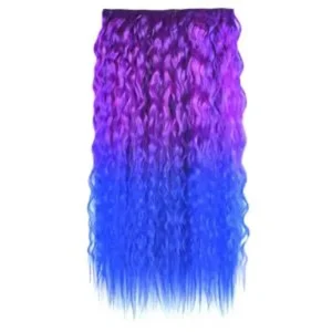 Fluffy long curly wig, blue-purple two-tone. One-piece perm style, soft volume, bold cosplay look, perfect for Halloween or dress up fun.